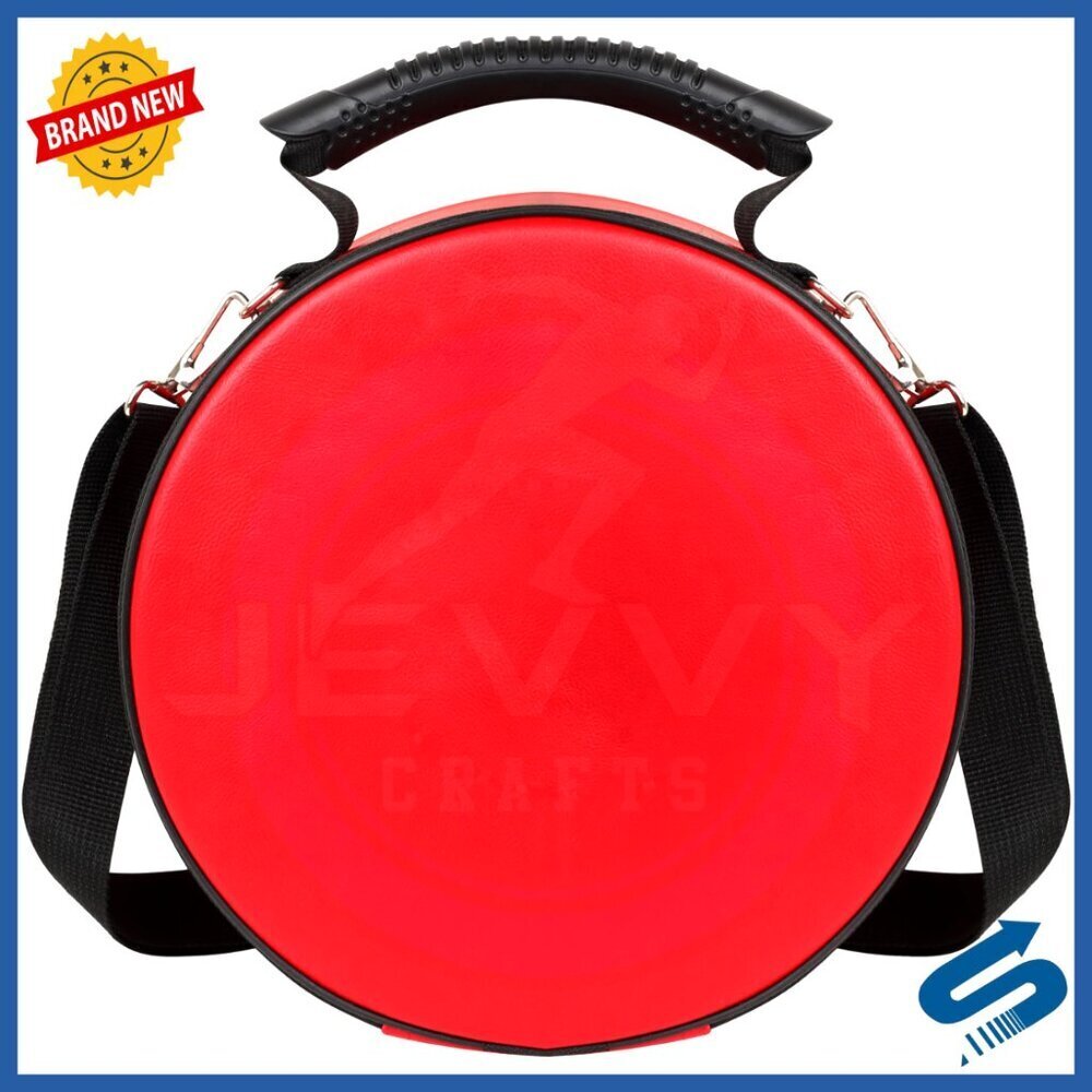 Round Faux Leather Hat Box with Handle Strap Velvet Lining Regalia Storage